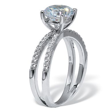 PalmBeach Jewelry 2.26 TCW Round Cubic Zirconia Sterling Silver Crossover Engagement Ring