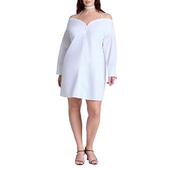 ELOQUII Women's Plus Size Off The Shoulder Poplin Mini Dress