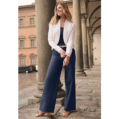 Jessica London Women's Plus Size Cable Knit Open-Front Shrug Sweater