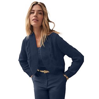 Jessica London Women's Plus Size Cable Knit Open-Front Shrug Sweater