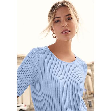 Jessica London Women's Plus Size Button Ribbed Knit Pullover Sweater