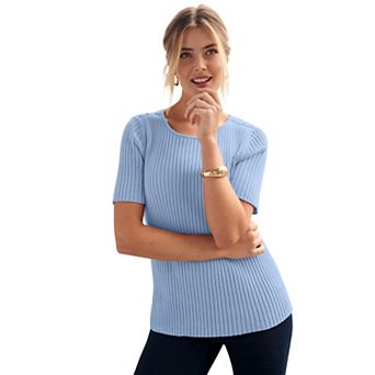 Jessica London Women's Plus Size Button Ribbed Knit Pullover Sweater