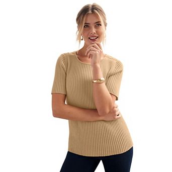 Jessica London Women's Plus Size Button Ribbed Knit Pullover Sweater