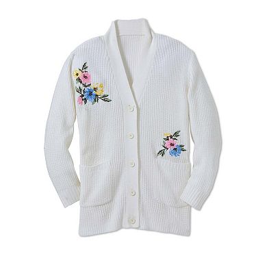 Woman Within Plus Size Embroidered Shaker Cardigan Sweater