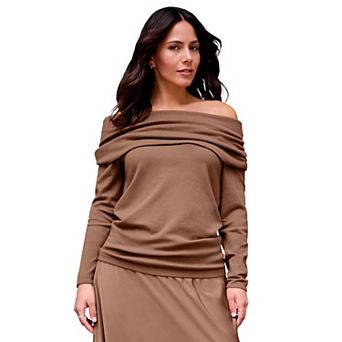 Avenue Women's Plus Size Off Shoulder Long Sleeve Sweater