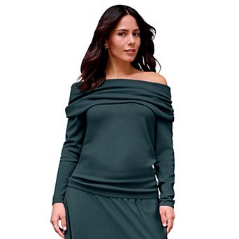 Avenue Women's Plus Size Off Shoulder Long Sleeve Sweater