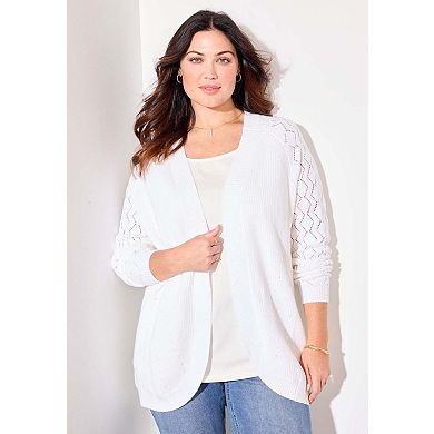 Catherines Women's Plus Size Shaker Stitch Cocoon Cardigan