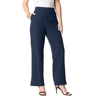 Roaman's Women's Plus Size Bi-Stretch Wide Leg Pant