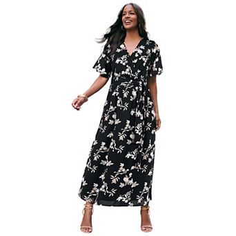 Roaman's Women's Plus Size Georgette Faux Wrap Maxi Dress