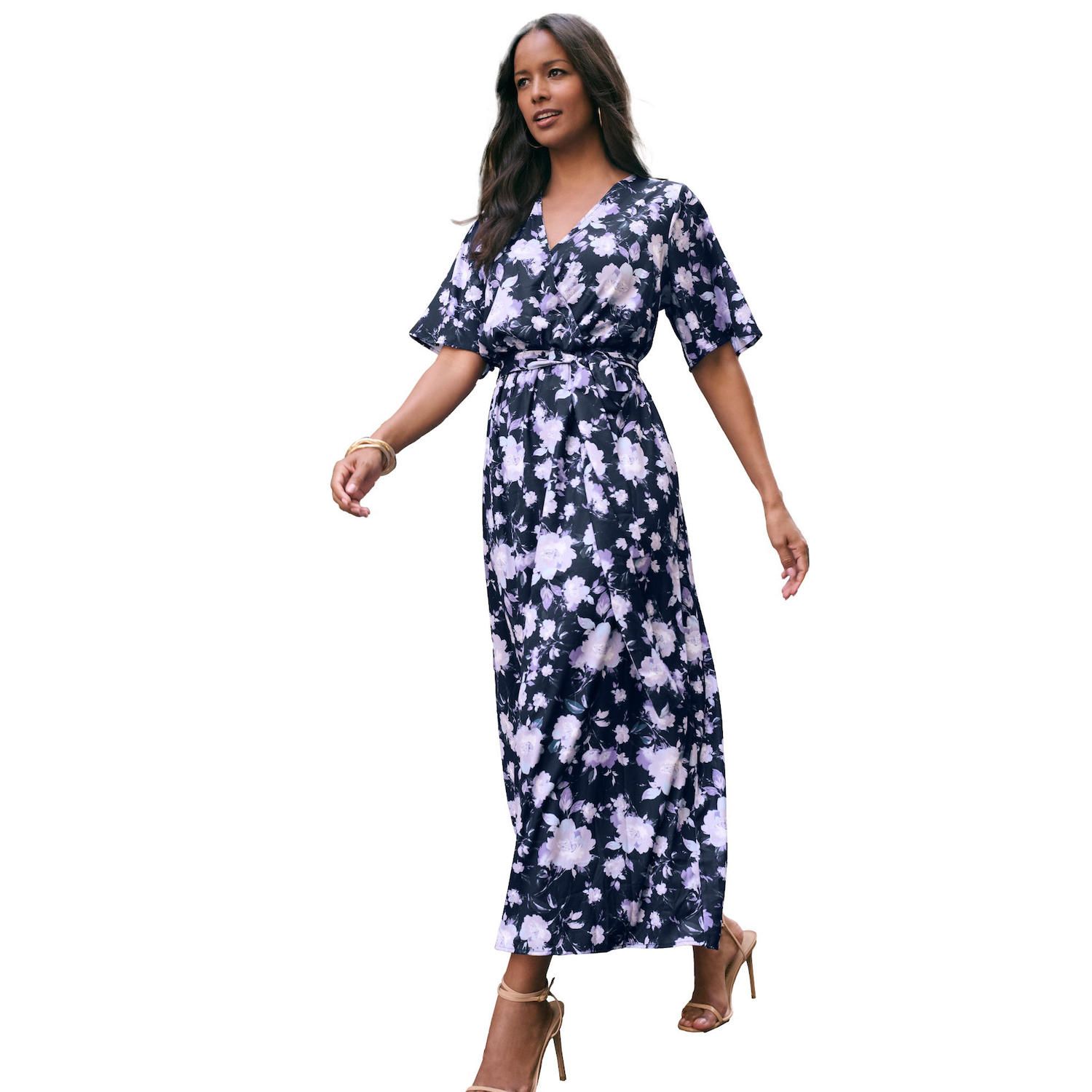 Женские платья Roaman's Plus Size Georgette Faux Wrap Maxi Dress