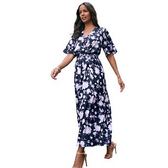 Roaman's Women's Plus Size Georgette Faux Wrap Maxi Dress
