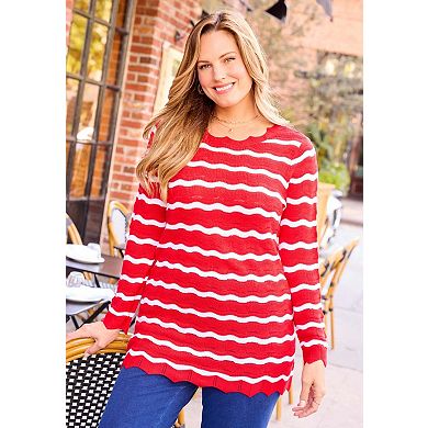 Catherines Women's Plus Size Scallop-Detail Knit Sweater