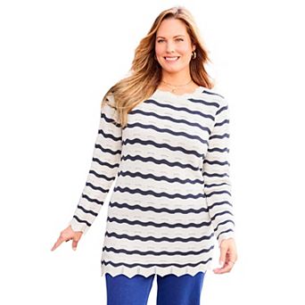 Catherines Women's Plus Size Scallop-Detail Knit Sweater