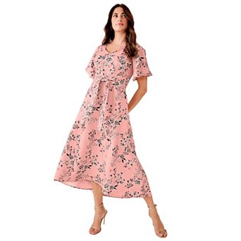 Roaman's Women's Plus Size Flutter Sleeve V-Neck Fit And Flare Bi-Stretch Maxi Dress