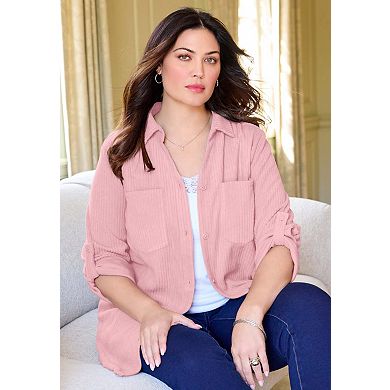 Catherines Women's Plus Size Brushed Rib Cozy Button Front Tunic