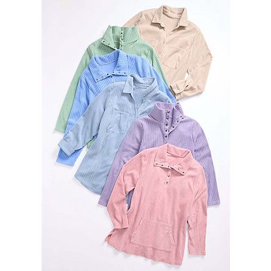 Catherines Women's Plus Size Brushed Rib Cozy Button Front Tunic