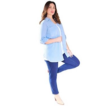 Catherines Women's Plus Size Brushed Cozy Rib Button Front Tunic