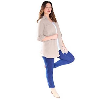 Catherines Women's Plus Size Brushed Cozy Rib Button Front Tunic