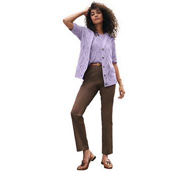 Jessica London Women's Plus Size Elbow Sleeve Cable Cardigan