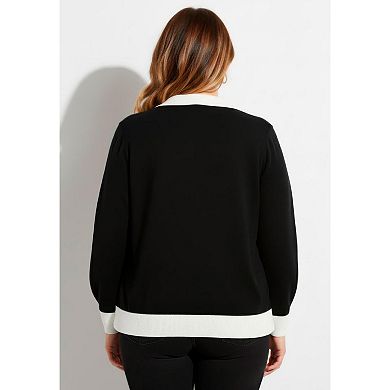 Avenue Women's Plus Size Color Block Polo Sweater