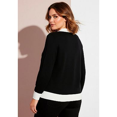 Avenue Women's Plus Size Color Block Polo Sweater