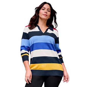 Avenue Women's Plus Size Color Block Polo Sweater