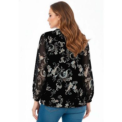 Roaman's Women's Plus Size Swing Chiffon Pleated Blouse