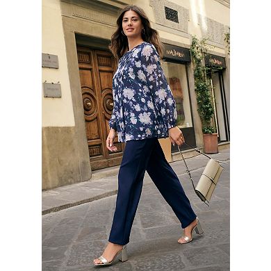 Roaman's Women's Plus Size Swing Chiffon Pleated Blouse