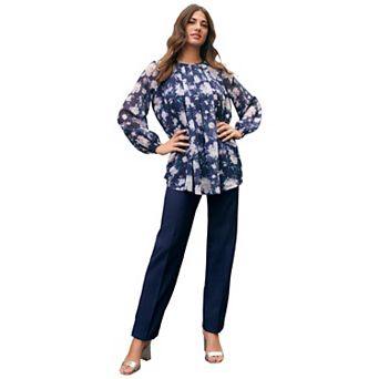 Roaman's Women's Plus Size Swing Chiffon Pleated Blouse