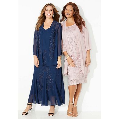 Catherines Women's Plus Size Petite Masquerade Beaded Dress Set