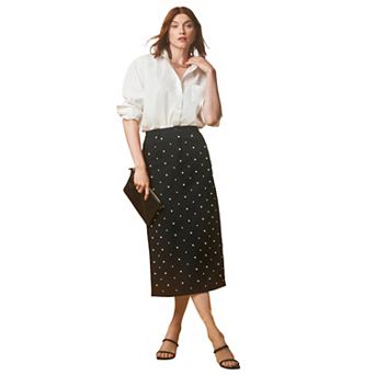 Jessica London Women's Plus Size Classic Cotton Denim Midi Skirt