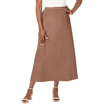 Jessica London Women's Plus Size Classic Cotton Denim Midi Skirt