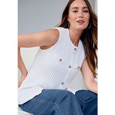 Jessica London Women's Plus Size Boxy Stitch Cardigan Sweater Vest