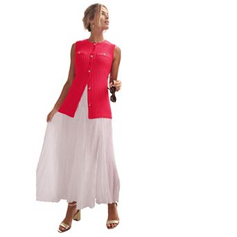 Jessica London Women's Plus Size Boxy Stitch Cardigan Sweater Vest