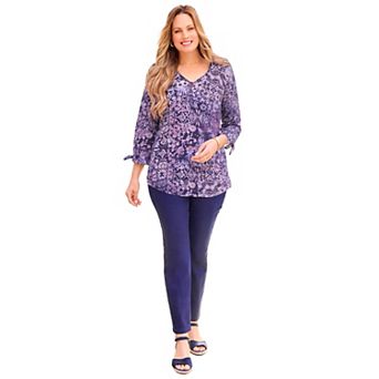 Catherines Women's Plus Size Knit Tie-Sleeve Henley Top