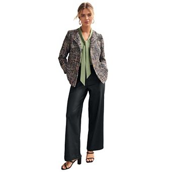 Jessica London Women's Plus Size Faux Leather Wide Leg Trouser