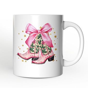 Pink Western Coquette Cowgirl Boots Mug, Country Holiday Gift