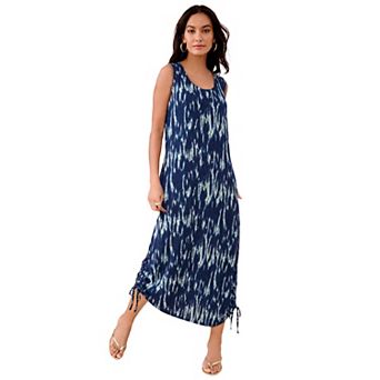 Roaman's Women's Plus Size Stretch Knit Sleeveless Midi Dress With Ruched Hem Detail