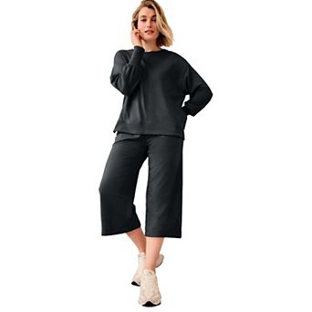 ellos Plus Size Wide Leg Cropped French Terry Sweatpants