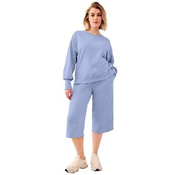 ellos Plus Size Wide Leg Cropped French Terry Sweatpants