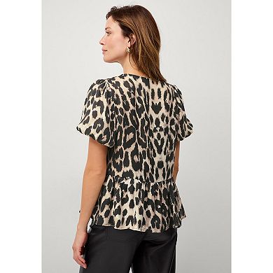ellos Plus Size V-Neck Flounce Hem Blouson Sleeve Blouse