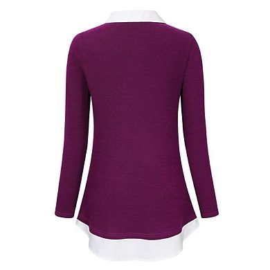 Women's Plus Size Striped Shirts 2 in 1 Collared Work Business Shirt Fall Trendy Outfits