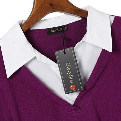 Women's Plus Size Striped Shirts 2 in 1 Collared Work Business Shirt Fall Trendy Outfits