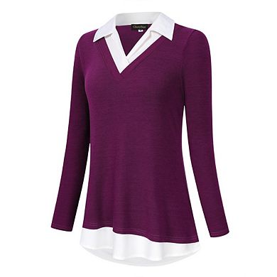 Women's Plus Size Striped Shirts 2 in 1 Collared Work Business Shirt Fall Trendy Outfits