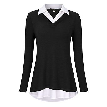 Women's Plus Size Striped Shirts 2 in 1 Collared Work Business Shirt Fall Trendy Outfits
