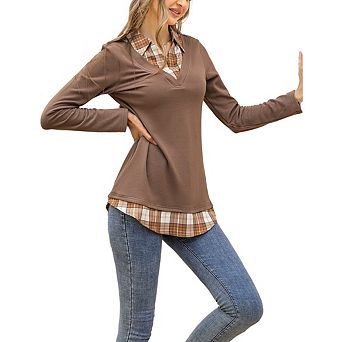Women's Plus Size Striped Shirts 2 in 1 Collared Work Business Shirt Fall Trendy Outfits