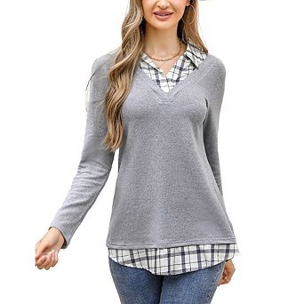 Women's Plus Size Striped Shirts 2 in 1 Collared Work Business Shirt Fall Trendy Outfits