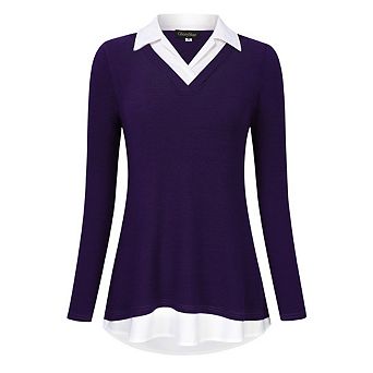 Women's Plus Size Striped Shirts 2 in 1 Collared Work Business Shirt Fall Trendy Outfits