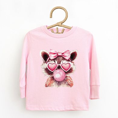 Valentine Raccoon With Bubblegum - Toddler Long Sleeve Graphic Tee