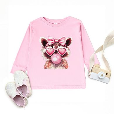 Valentine Raccoon With Bubblegum - Toddler Long Sleeve Graphic Tee